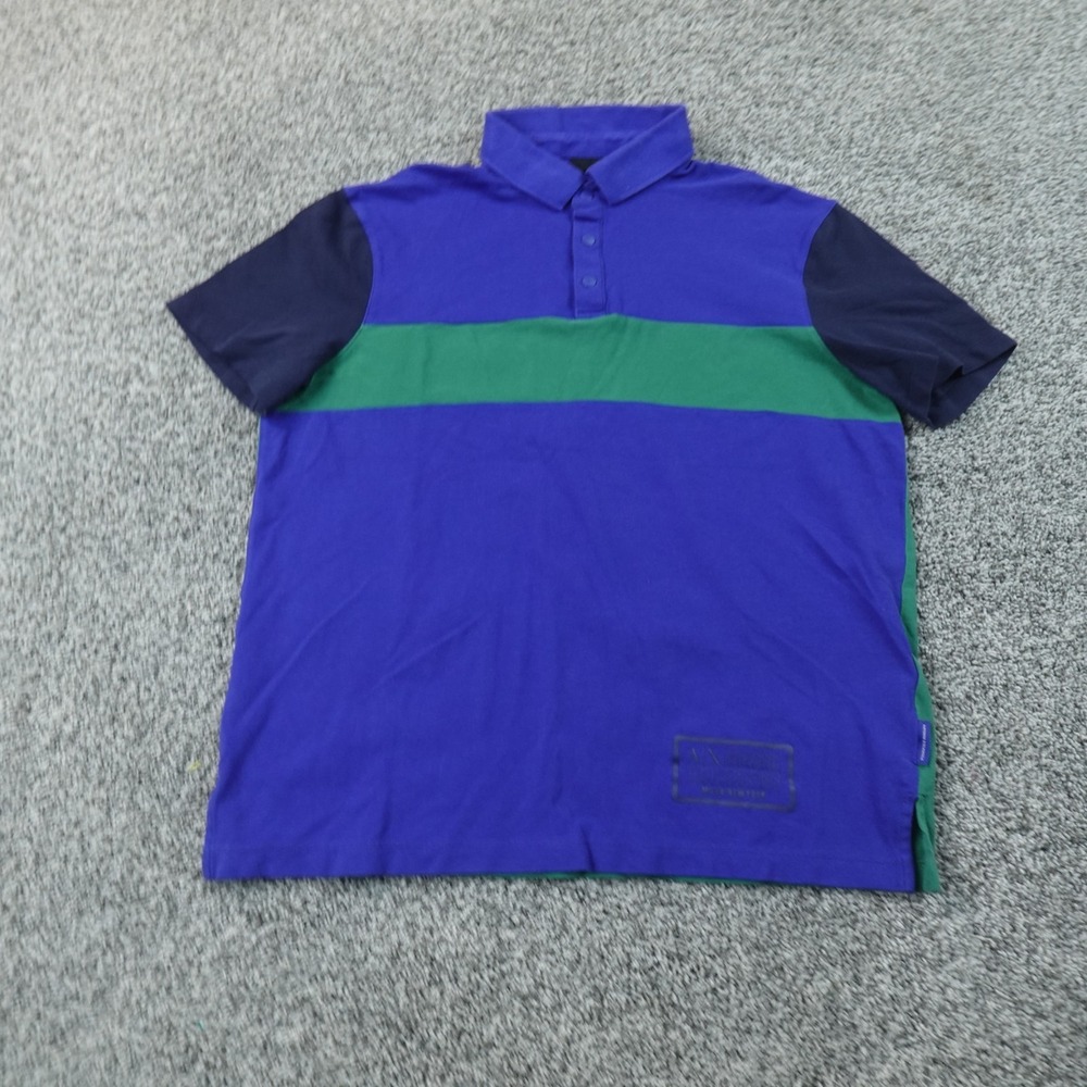 Armani Exchange Polo Shirt Mens M Blue Green Colorblock Short Sleeve Casual Golf